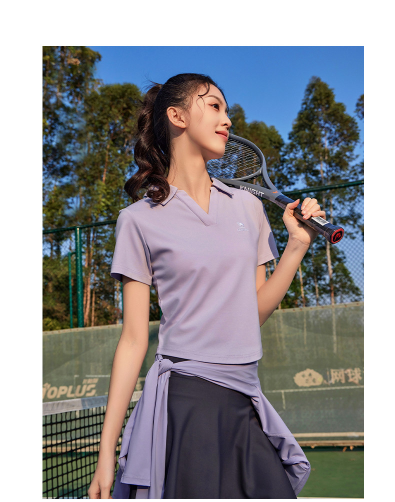 Mô tả Camel CROWN Áo Polo Thể Thao Nữ Tay Ngắn Mỏng Ve Áo Chạy Bóng Top - 5
