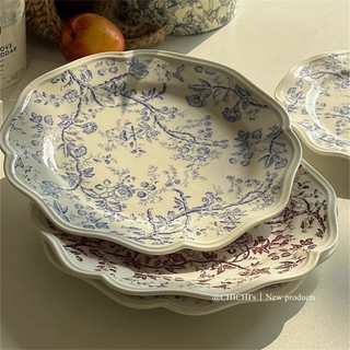 Pháp Cổ Retro Đĩa Bánh Gốm Bộ Đồ Ăn Thời Trung Cổ Đĩa Thực Phẩm Phương Tây Món Tráng Miệng Pasta Hộ Gia Đình Đĩa