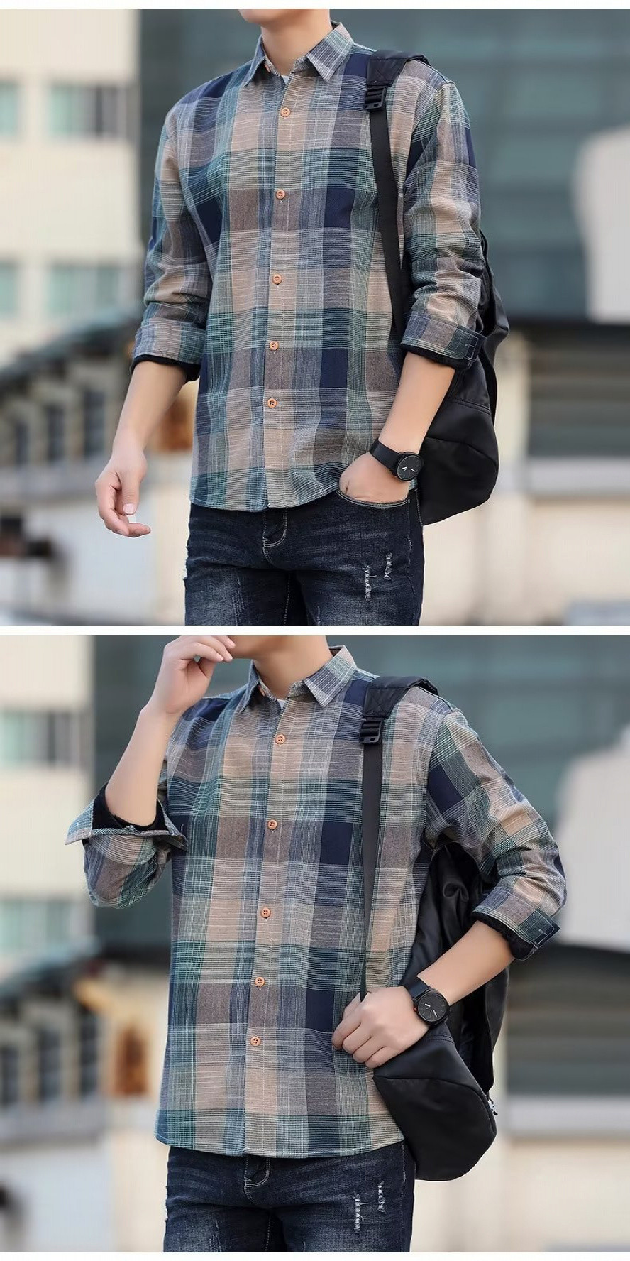 Mô tả Áo Sơ Mi Kẻ Sọc Nam Tay Dài Phong Cách Hàn Quốc Không Viền Mỏng Phong Cách Hồng Kông Thoải Mái Thanh Niên Bông Tai Kẹp Áo Sơ Mi Phù Hợp Với Áo Khoác BEFOYI ZXH105 - 6