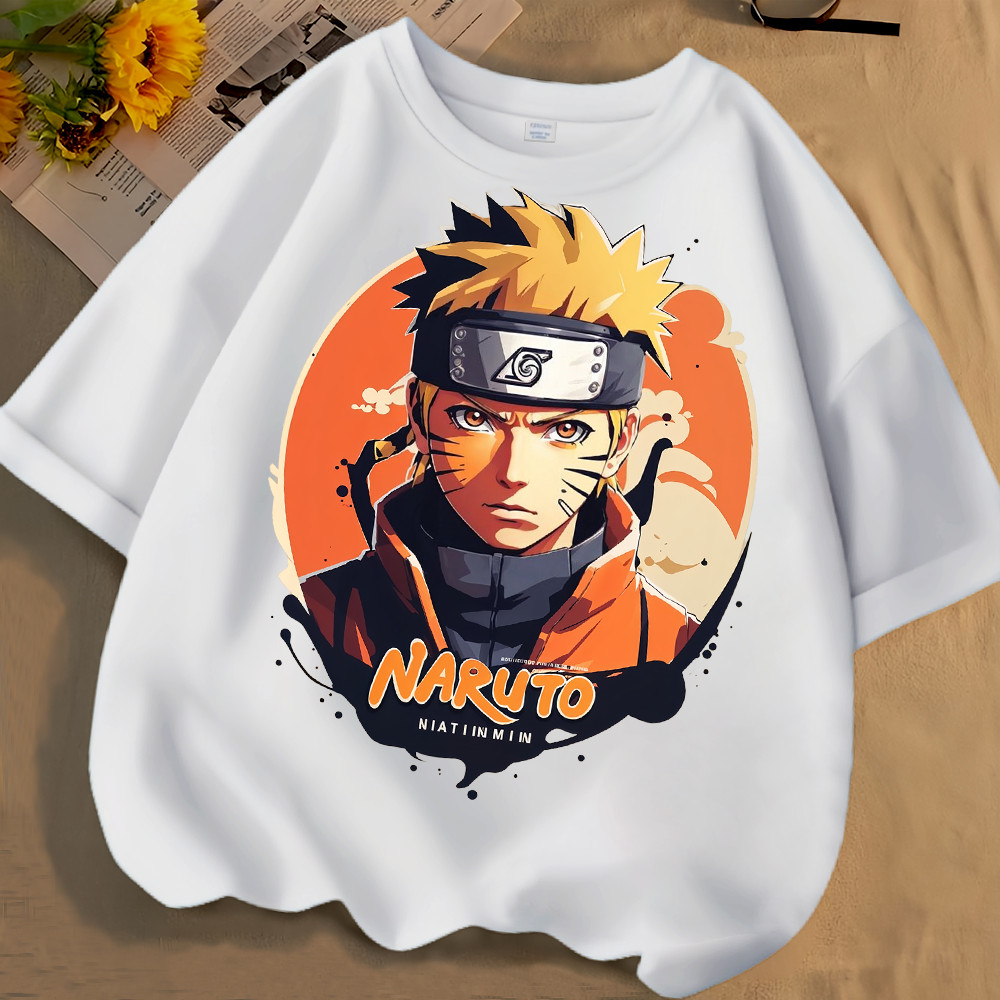 Phong Cách Mới Áo Thun Ngắn Tay Uzumaki Naruto Naruto Mùa Xuân Mùa Hè Phong Cách Mới Nam Nữ Vừa Lớn Trẻ Em Áo Thun Ngắn Tay Cotton Nguyên Chất Cổ Tròn Lo