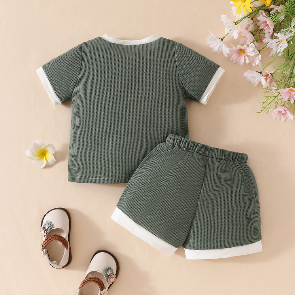 Mô tả Bộ dành cho trẻ sơ sinh & trẻ mới biết đi 0-4 tuổi Áo sơ mi ngắn tay cổ tròn in họa tiết in hoa và ren màu trơn được ghép nối với quần Short màu trơn Bộ kỳ nghỉ - 6