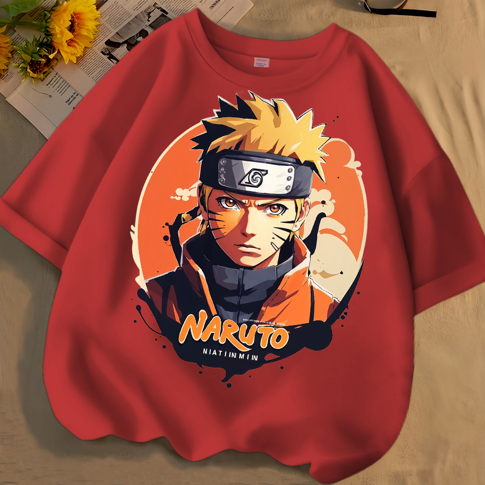 Phong Cách Mới Áo Thun Ngắn Tay Uzumaki Naruto Naruto Mùa Xuân Mùa Hè Phong Cách Mới Nam Nữ Vừa Lớn Trẻ Em Áo Thun Ngắn Tay Cotton Nguyên Chất Cổ Tròn Lo