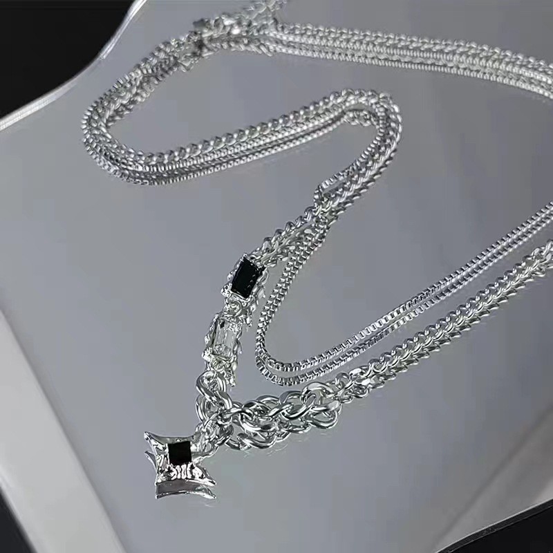 Mô tả 17km Thời Trang Ngôi Sao Vòng Cổ Đá Quý Đen Bạc Hai Lớp Dây Xích Choker Nữ Trang Sức Phụ Kiện - 4