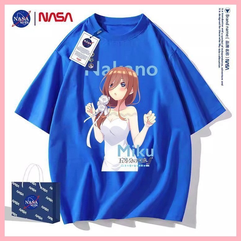 Áo Tay Ngắn Nakano Miku Năm Hoa Bình Đẳng Cưới Cô Dâu Nakano Miku Anime Nam Nữ Áo Hai Chiều Mùa Hè Nguyên Chất Cotton Tay Ngắn
