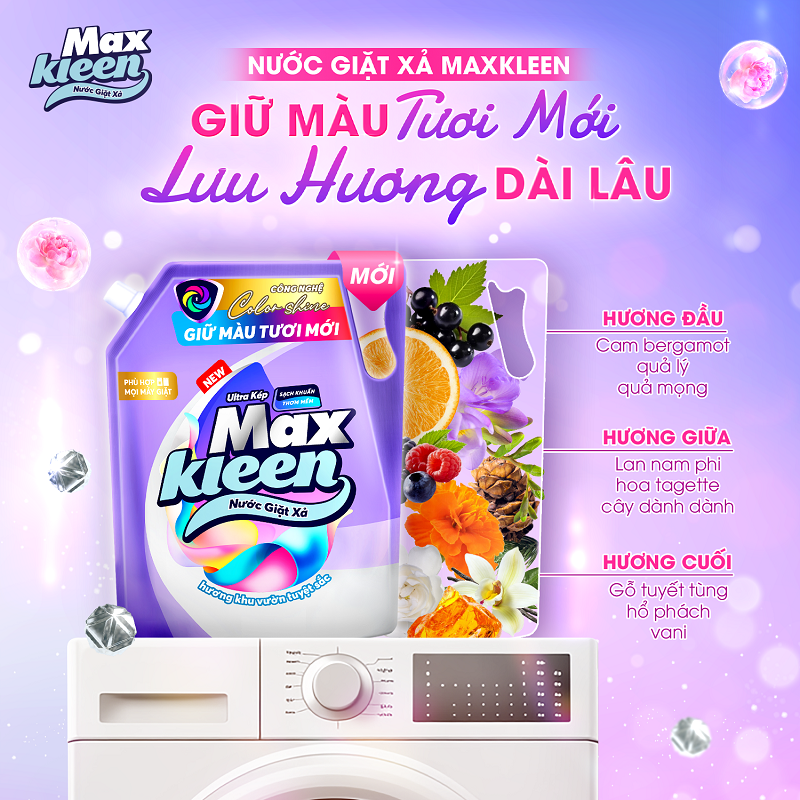 Mô tả Combo Túi Nước Giặt Xả MaxKleen Giữ Màu Tươi Mới Hương Khu Vườn Tuyệt Sắc 3kg + Túi 450g mùi ngẫu nhiên - 4