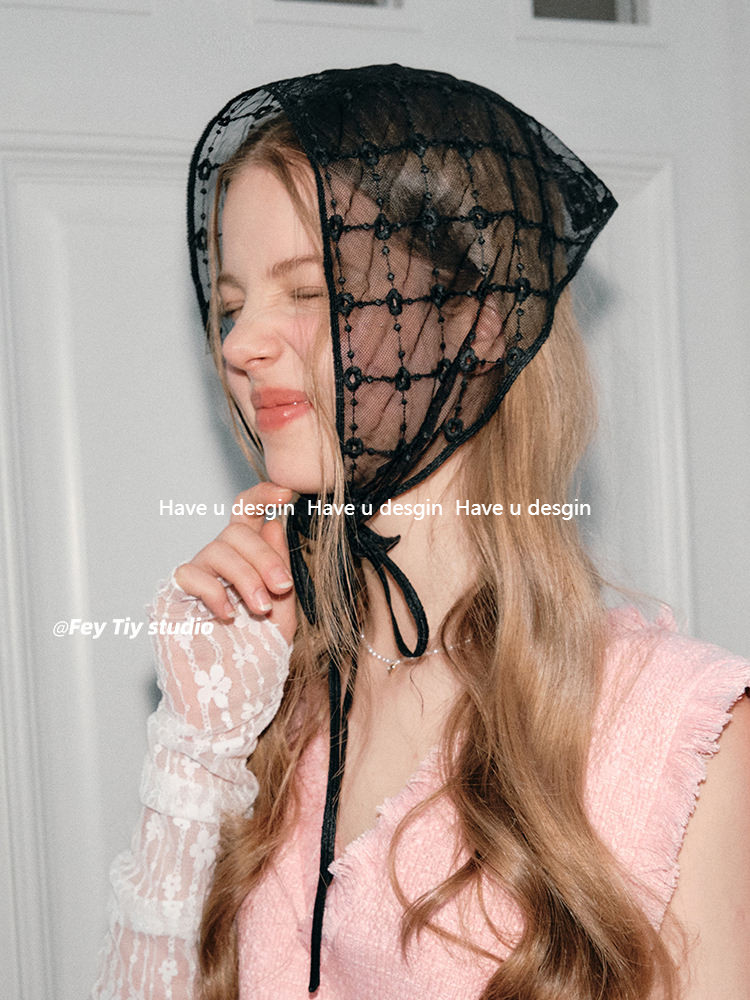 Có u desgin Jennie Cùng Phong Cách Tam Giác Khăn Khăn Khăn Trùm Đầu Retro Cô Gái Pháp Ren Mùa Xuân Mùa Hè Phù Hợp Với