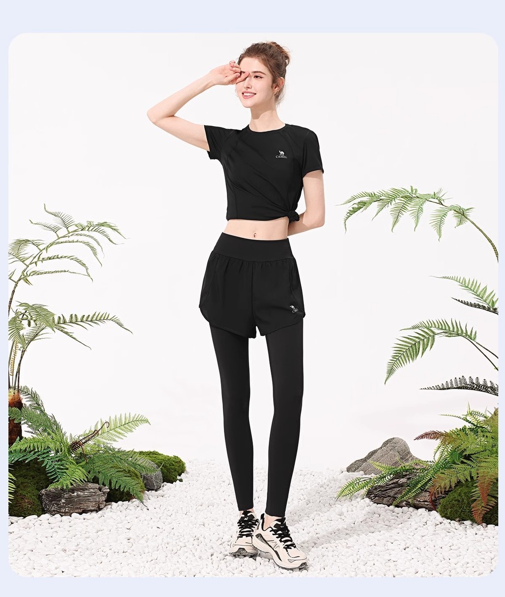 Mô tả Camel CROWN Bộ đồ tập Yoga dành cho nữ Chạy bộ thông thường thoáng khí Tập thể dục Bộ đồ hai mảnh - 9