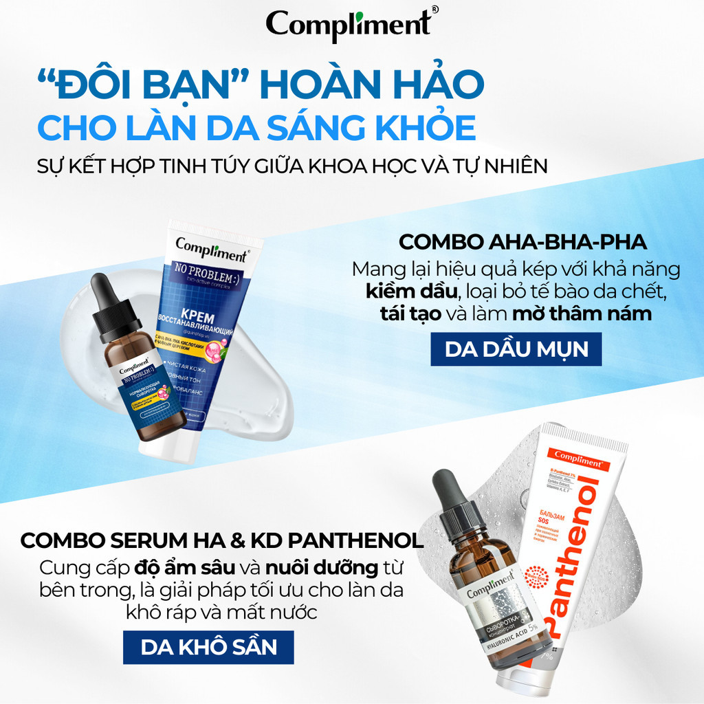 Mô tả Bộ Chăm Sóc Da Mặt Serum & Kem Dưỡng Compliment Cấp Ẩm Và Phục Hồi Da, Giảm Mụn Mờ Thâm Hiệu Quả - 2