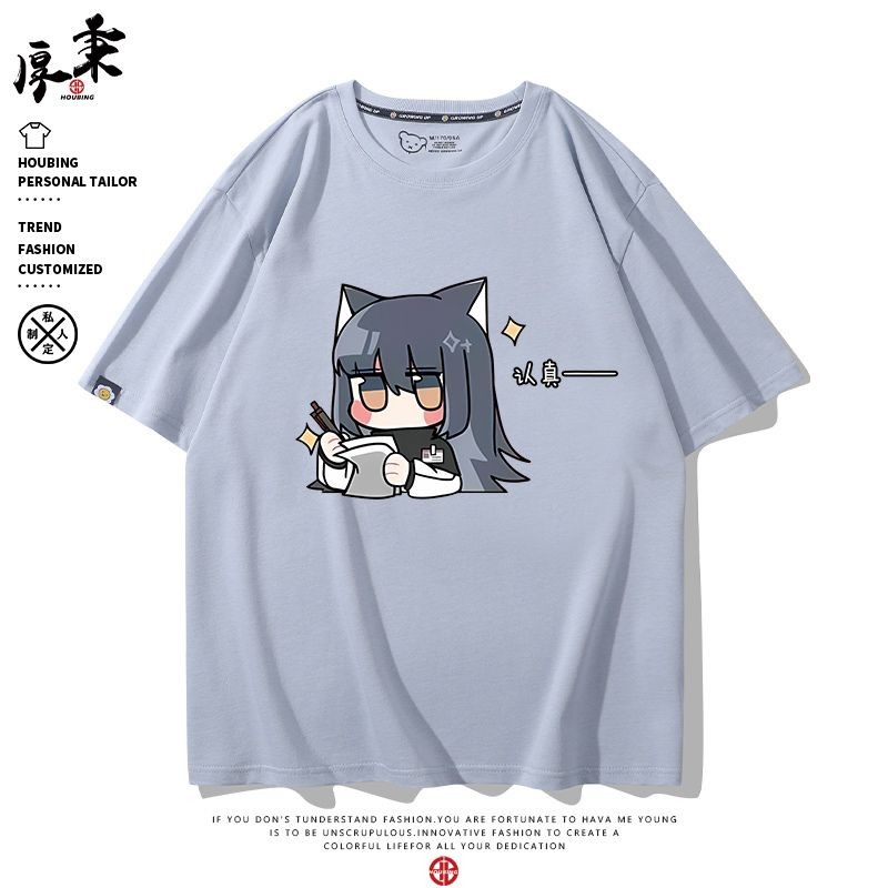 Áo thun phong cách mới Áo thun ngắn tay Arknights Arknights Muelsyse Tomorrow 's Ark Texas Game Hàng hóa kết hợp sói đôi Áo thun Cotton nguyên chất Nam nữ Quần áo hai chiều dáng rộng cos Texas Lappland Surt