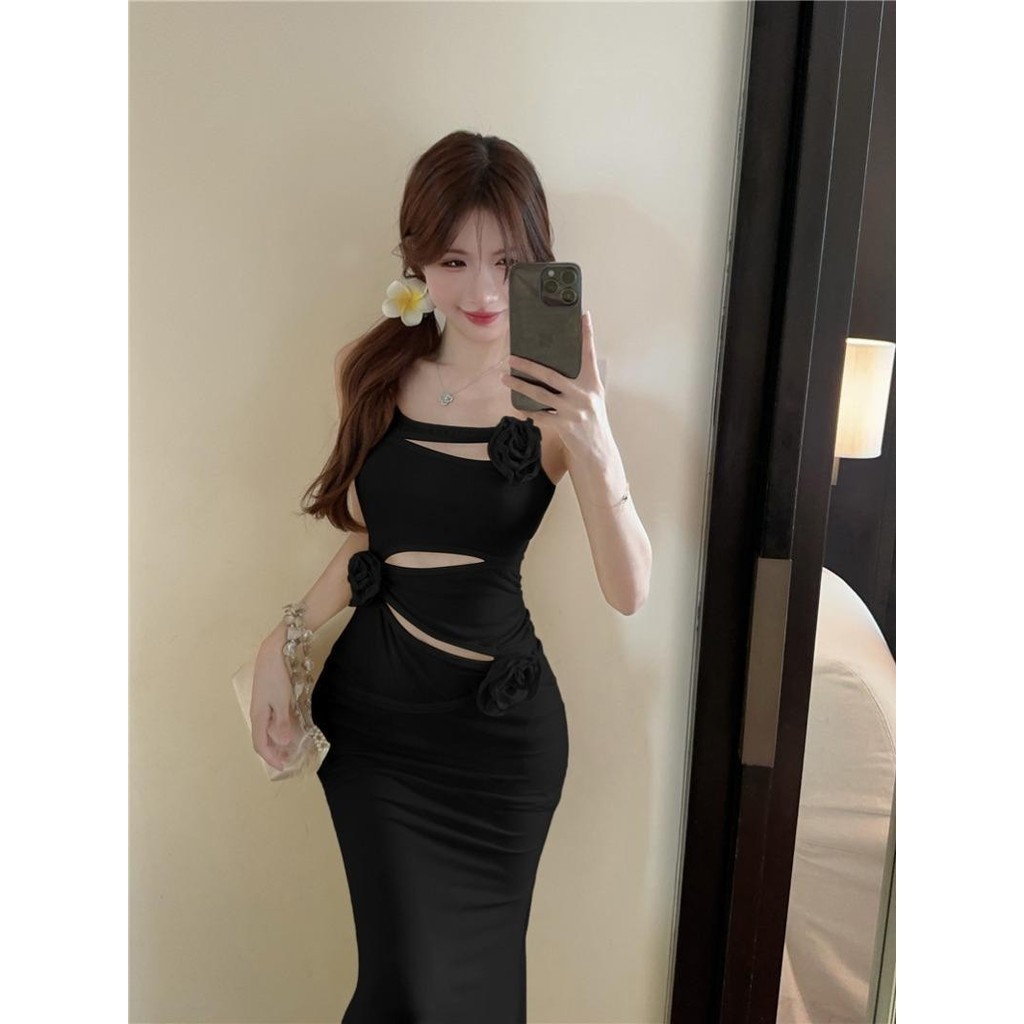 Lan ~ Hoa Vàng Treo Đầm Nữ Mùa Hè Mông Mẹ Nhỏ Váy Dài Cao Cấp Tính Khí Sang Trọng Rỗng