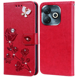 Kim Cương Dập Nổi In Hoa Hồng Ốp Lưng Điện Thoại Infinix Smart 8 Pro X6525B Sách Da Full Silicone Cover