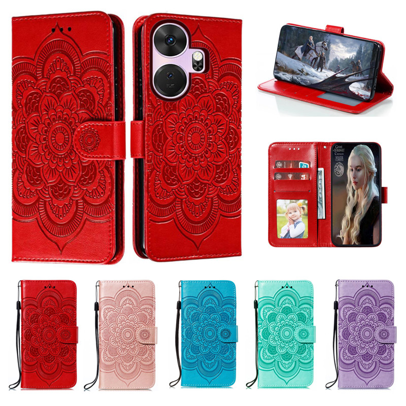 Ốp Điện Thoại Da Hoa Emboss Cho Itel P55 Plus PL63LN P55 A666L Power 55 5G 4G P661N Ví Datura Flip Book Case Cover Funda
