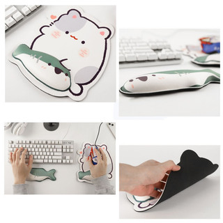 Bộ đệm cổ tay mèo xám + cá mập Bộ đệm chuột + Bộ bàn phím