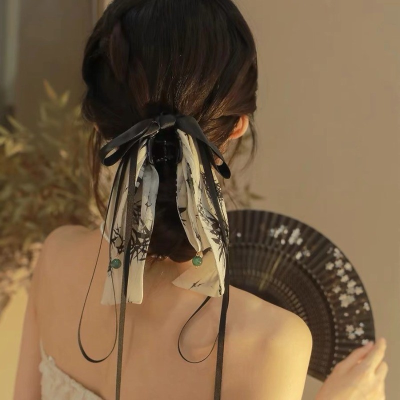 Mô tả Aijolen Mới Trung Quốc Nơ Ruy Băng Tóc Nữ Đầu Lưng Vuốt Tóc Cá Mập Kẹp Phong Cách Cổ Xưa Phụ Kiện Tóc - 1