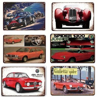 Vintage Alfa Romeo Nghệ Thuật Tín Hiệu Trang Trí Nhà Để Xe Áp Phích Phòng Nhà Tường Trang Trí Tấm Kim Loại Retro Xe Dán Người