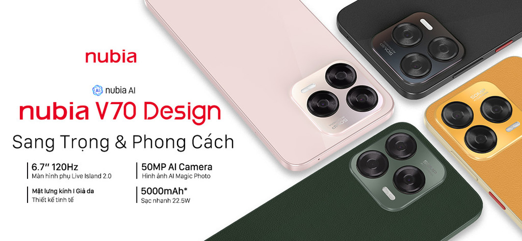 Mô tả Điện thoại Nubia V70 Design 8GB/128GB I Pin 5000mAh I Camera 50mp I 6.7" 120Hz I Hỗ trợ NFC - Hàng Chính Hãng - 1