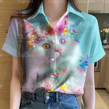 Mèo In Áo Sơ Mi Nữ Quần Áo Cầu Vồng Áo Sơ Mi In Hình Áo Sơ Mi Graffiti Áo Sơ Mi Hawaii Tay Ngắn Áo Sơ Mi Oversize Áo Sơ Mi Nữ 42