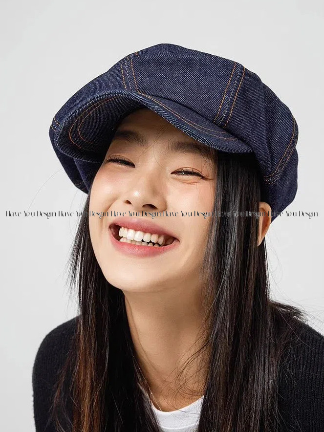 Have u desgin Cowboy Beret Nữ Mặt Mũ Nhỏ 2024 Xuân Hè Nguyên Chất Cotton Retro Hình Bát Giác Mũ Đầu Lớn Chu Vi Đám Mây Mũ Họa Sĩ Mũ