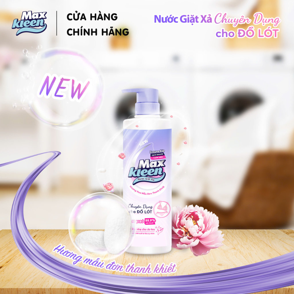 Mô tả Fullsize Chai nước Giặt Xả MaxKleen chuyên dụng cho đồ lót Hương hoa mẫu đơn thanh khiết 650g - 1