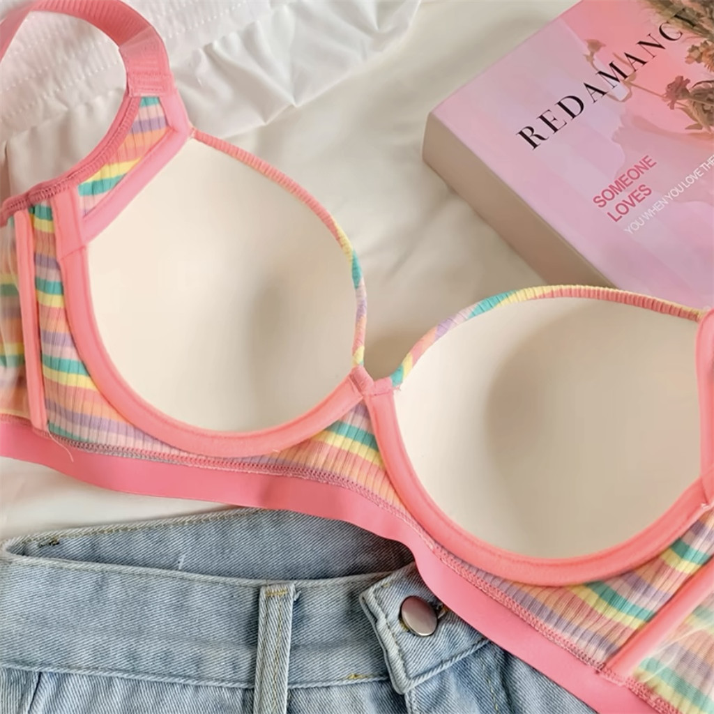 1 Bộ Màu Sắc Cầu Vồng Thanh Niên Áo Ngực + Quần Lót Bọt Biển Mềm Quần Lót Nữ Liền Mạch Mỏng Cốc Đồ Lót Áo Bralette Nữ Cao Cấp