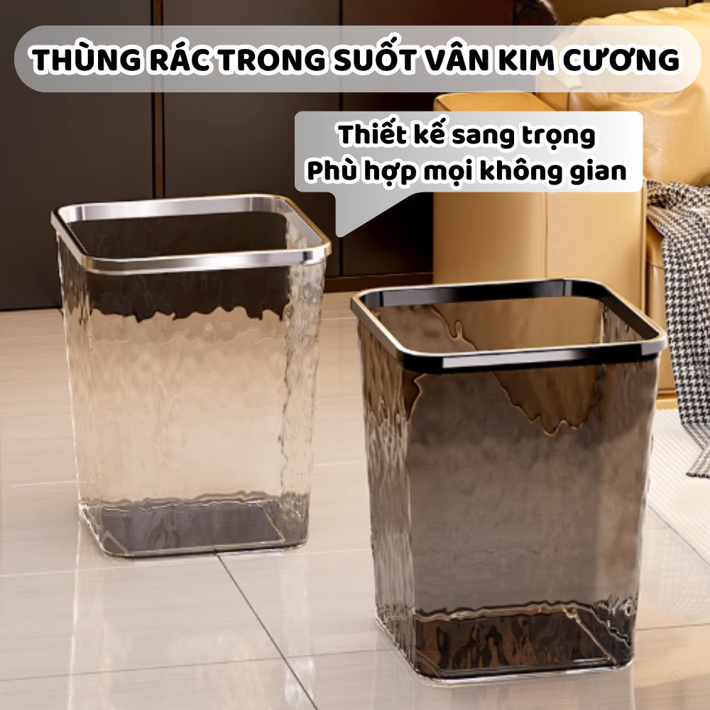 Thùng Đựng Rác Nhựa Trong Suốt Vân Kim Cương Dáng Vuông, Xô Cắm Hoa ...