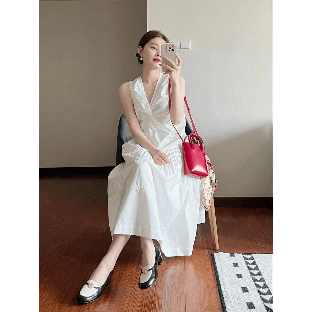 Lan ~ [Bộ đồ nữ] Mùa hè kiểu Pháp Niche nhẹ nhàng Tính khí nhẹ nhàng Ánh sáng cao cấp Phong cách trưởng thành Áo Bud không tay + Váy nửa dài Bộ đồ hai mảnh