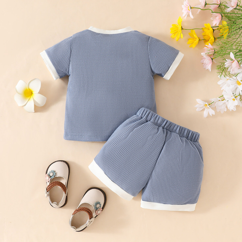 Mô tả Bộ dành cho trẻ sơ sinh & trẻ mới biết đi 0-4 tuổi Áo sơ mi ngắn tay cổ tròn in họa tiết in hoa và ren màu trơn được ghép nối với quần Short màu trơn Bộ kỳ nghỉ - 7