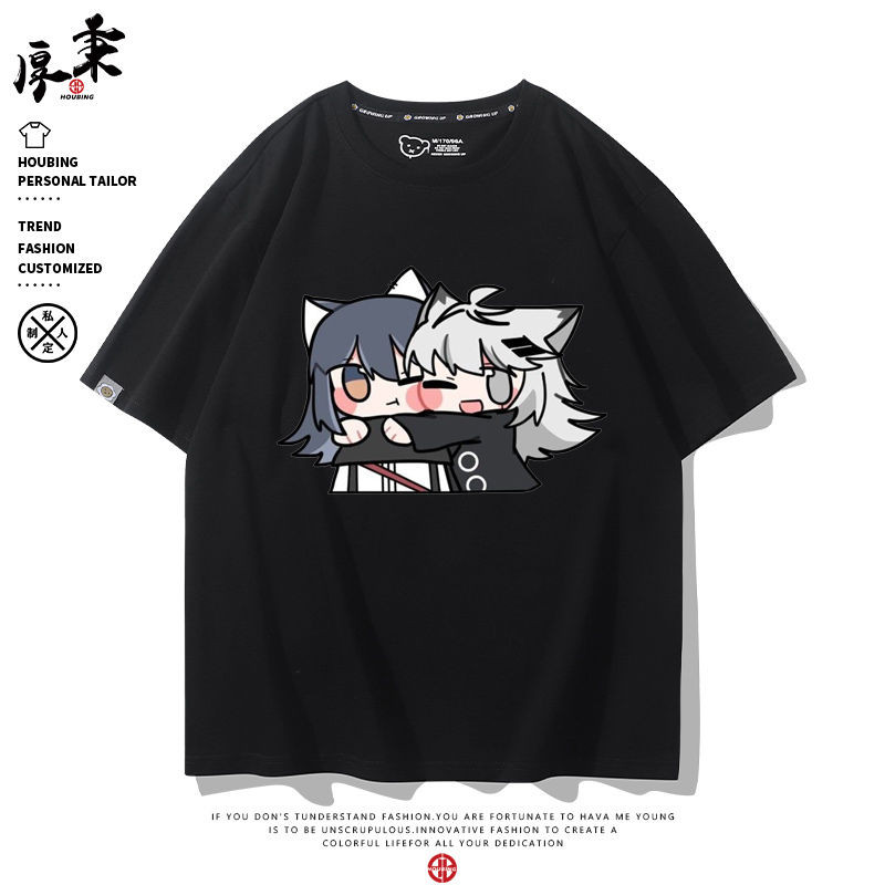 Áo thun phong cách mới Áo thun ngắn tay Arknights Arknights Muelsyse Tomorrow 's Ark Texas Game Hàng hóa kết hợp sói đôi Áo thun Cotton nguyên chất Nam nữ Quần áo hai chiều dáng rộng cos Texas Lappland Surt