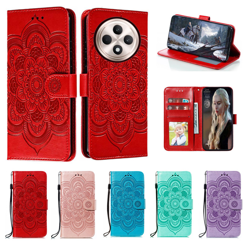 Ốp Điện Thoại Da Hoa Emboss Cho OPPO Reno12 F FS 5G 4G Datura Ví Lật Sách Dành Cho OPPO Reno 12F 12 FS 5G 4G Bao Funda