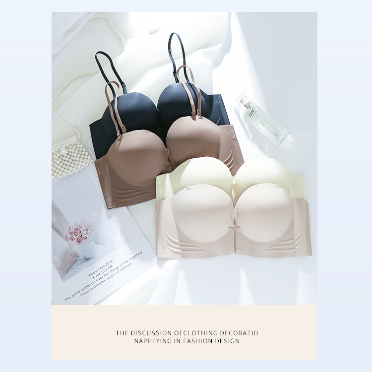 Liền Mạch Nữ Chống Trơn Trượt Dây Áo Ngực Mềm Xốp Cốc Dày Thanh Niên Cô Gái Đẩy Lên Phía Trước Đóng Áo ngực Không Dây Nữ Áo ngực