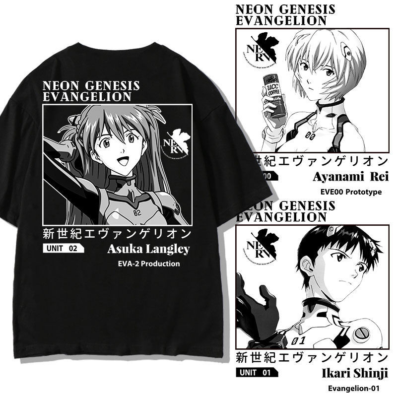 Áo thun phong cách mới Áo thun ngắn tay EVA Ayanami Rei Evangelion Áo thun ngắn tay có thương hiệu Nam Anime Hai chiều Asuka Langley Quần áo mùa hè Asuka Langley Soryu Ikari Shinji Nagisa Kaworu