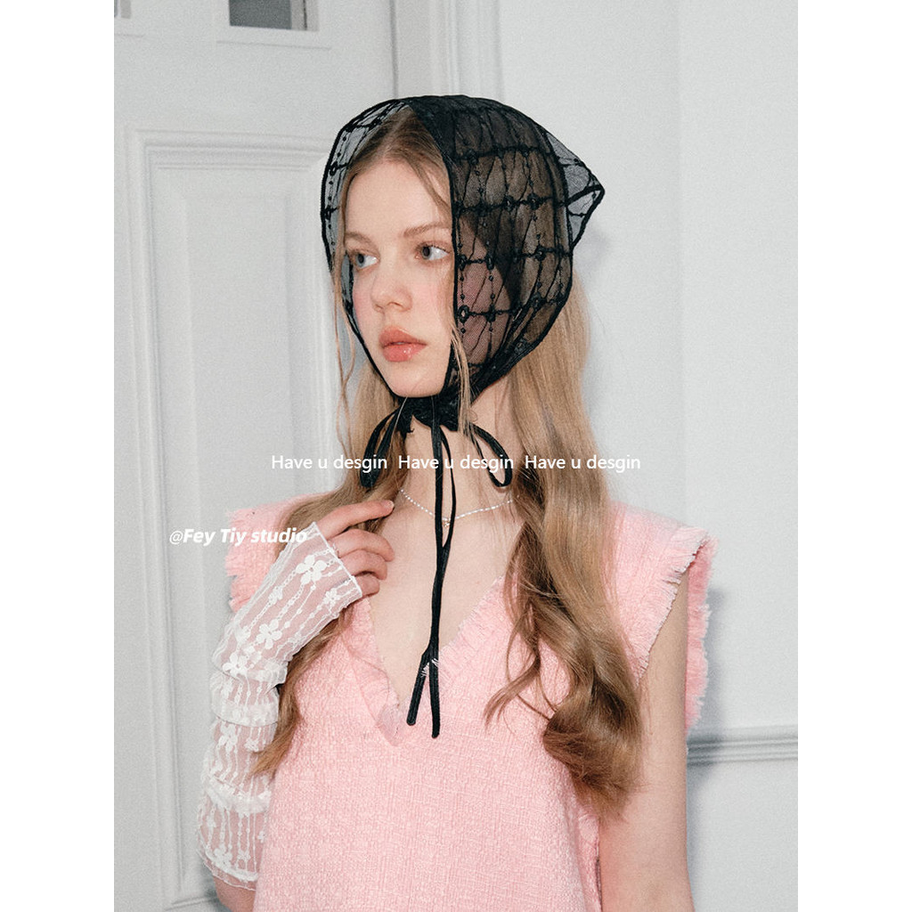 Có u desgin Jennie Cùng Phong Cách Tam Giác Khăn Khăn Khăn Trùm Đầu Retro Cô Gái Pháp Ren Mùa Xuân Mùa Hè Phù Hợp Với