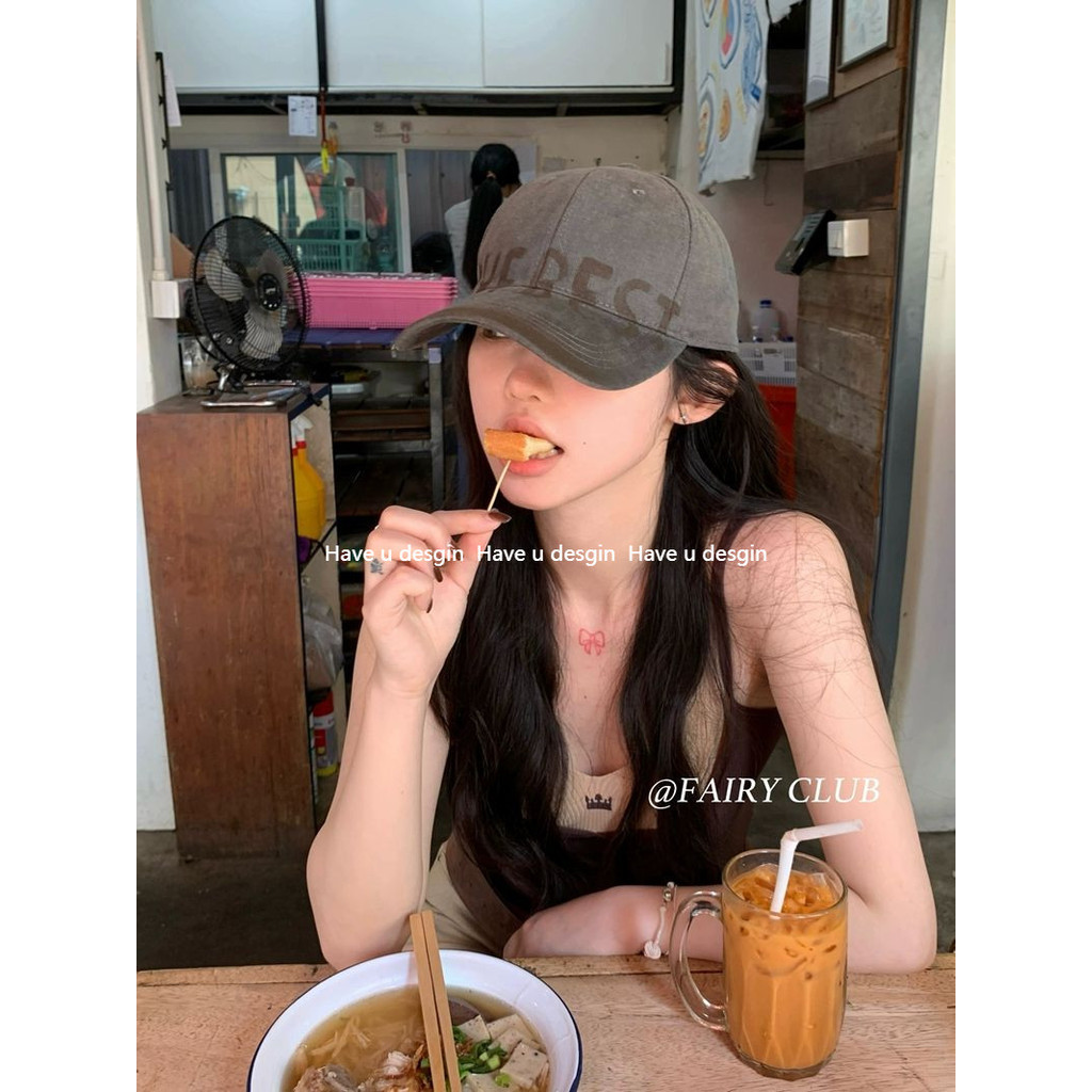 Have u desgin American Retro Letter Grey Gradient Mũ bóng chày rộng vành mặt Mũ nhỏ ins Mũ tuần hoàn đầu lớn phù hợp