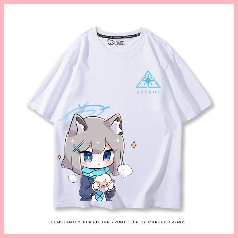 Áo thun ngắn tay màu xanh lưu trữ Sunaokami Shiroko Blue Archive Game Hàng hóa cùng phong cách Tay ngắn màu xanh trắng hai chiều mùa hè nam nữ sinh viên