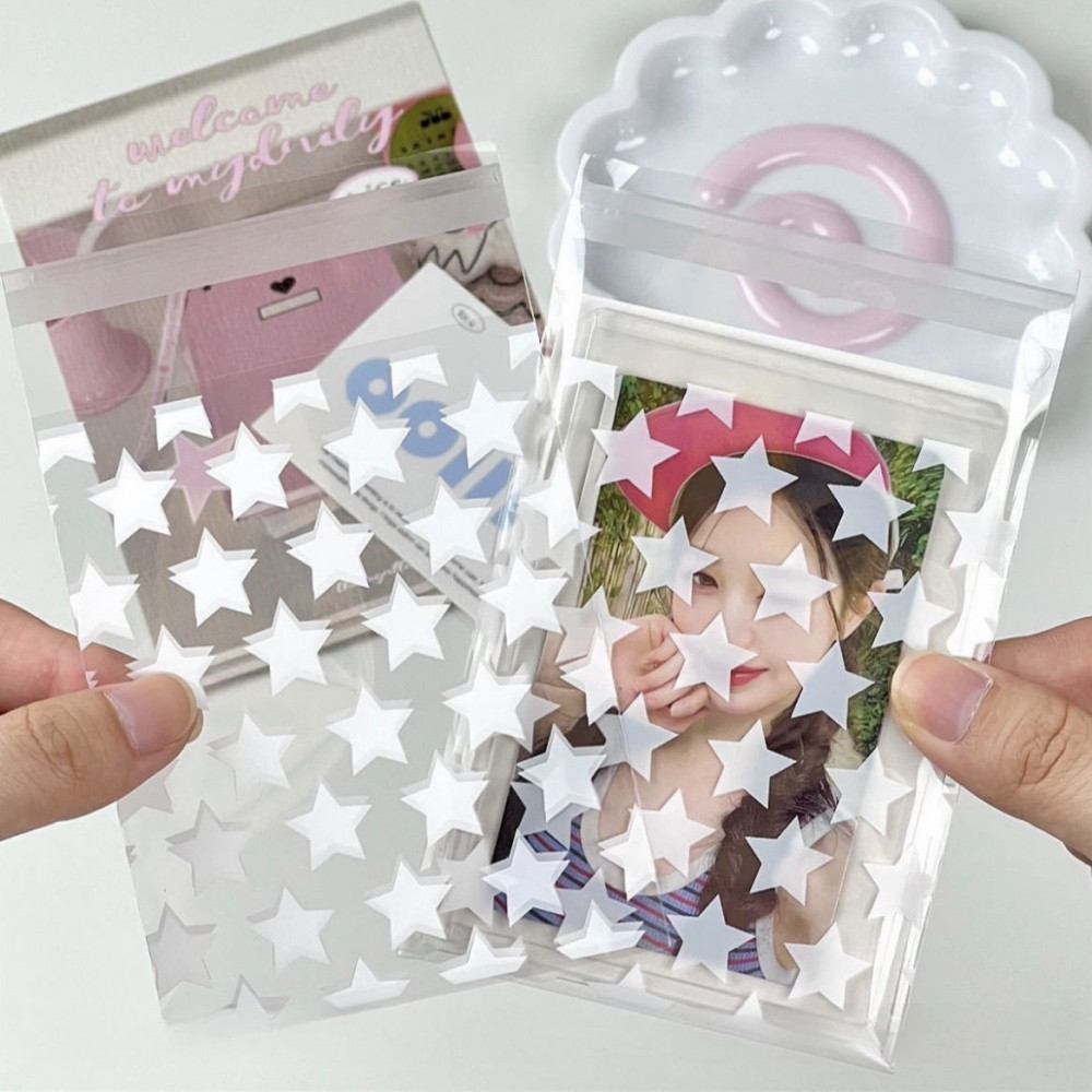 Linxx 50 Chiếc Trong Suốt Thần Tượng Ảnh Thẻ Lomo Túi Bảo Quản Sao Ruy Băng Nơ Phong Cách OPP Túi Bao Bì Tự Dính