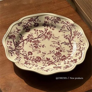 Pháp Cổ Retro Đĩa Bánh Gốm Bộ Đồ Ăn Thời Trung Cổ Đĩa Thực Phẩm Phương Tây Món Tráng Miệng Pasta Hộ Gia Đình Đĩa