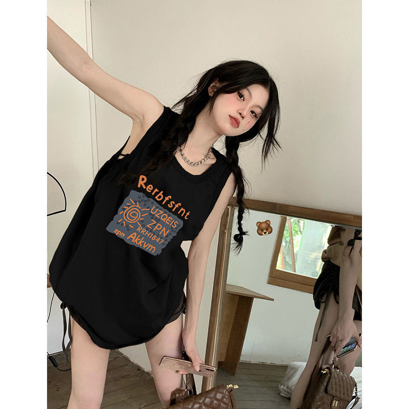 Lan ~ [Áo Vest Nữ] Áo Vest Không Tay Màu Đen Nữ Mùa Hè Phong Cách Mới Dạo Phố Retro Mặc Ngoài Rời Dây Đeo Vai Rộng Top