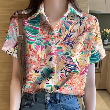 Áo Sơ Mi Hoa Nữ Quần Áo Cầu Vồng Áo Sơ Mi In Hình Áo Sơ Mi Graffiti Áo Sơ Mi Hawaii Tay Ngắn Áo Sơ Mi Oversize Áo Sơ Mi Nữ 27