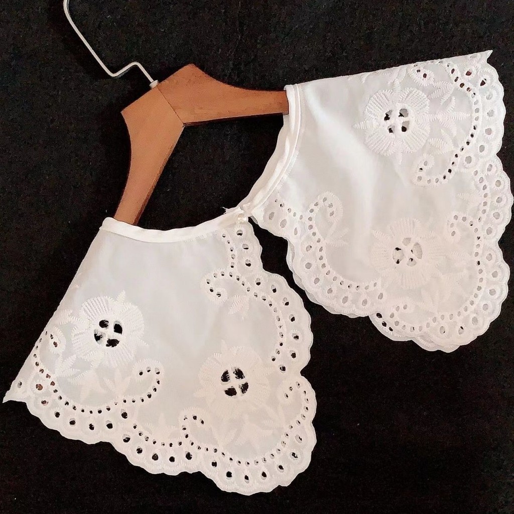 Lan ~ Phong Cách Mới Châu Âu Mỹ Retro Thêu Cổ Giả Nữ Phù Hợp Với Niche Đen Thêu Ren-Up Khăn Choàng Trang Trí