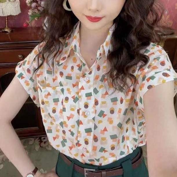 Lan ~ Hồng Kông Phong Cách Retro Nhiều Màu Sắc In Hoa Mùa Hè Phong Cách Mới Thiết Kế Niche Tính Khí Áo Sơ Mi Tay Ngắn Nữ