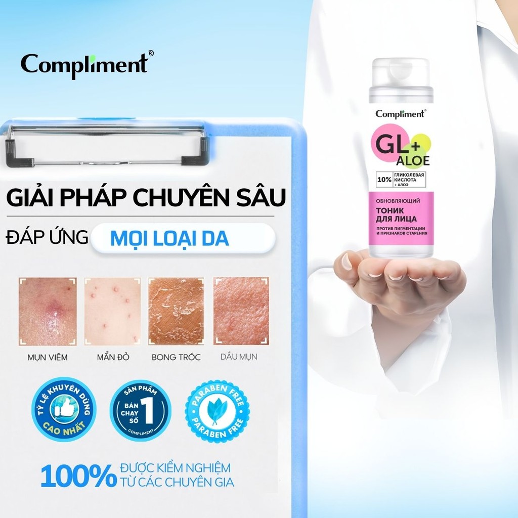 Mô tả Toner Compliment No Problem Glycol Dưỡng Ẩm - Nước Hoa Hồng Lotion Aha/Bha Cho Da Dầu Mụn 180ml - 8
