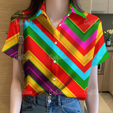 2568 Nữ Họa Tiết Cầu Vồng Áo Sơ Mi Nữ Quần Áo Áo Cầu Vồng Áo In Áo Sơ Mi Tay Ngắn Hawaii Áo Sơ Mi Tee Áo Sơ Mi Dạo Phố Áo Sơ Mi Oversize Cho Nữ 54
