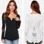 Áo thun Cotton khâu ren hợp thời trang dành cho nữ Thiết kế dài tay ôm vừa vặn