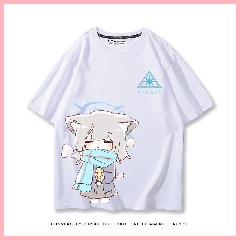 Áo thun ngắn tay màu xanh lưu trữ Sunaokami Shiroko Blue Archive Game Hàng hóa cùng phong cách Tay ngắn màu xanh trắng hai chiều mùa hè nam nữ sinh viên