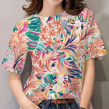 2568 Nữ Họa Tiết Hoa Áo Thun Nữ Quần Áo Áo Hoa Áo In Áo Thun Nữ Tay Ngắn Áo Tee Áo Sơ Mi Dạo Phố Oversize Áo Sơ Mi Nữ 07