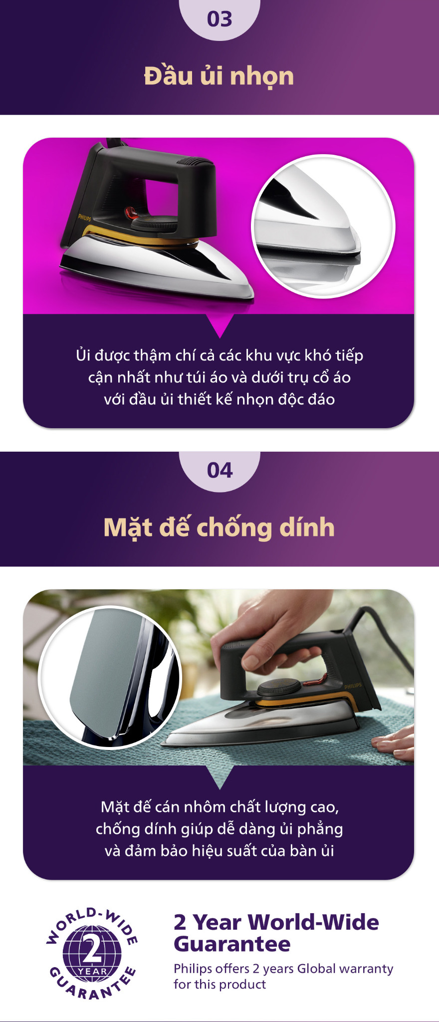 Mô tả Bàn ủi khô PHILIPS HD1172 /01 1000W - Hàng chính hãng - 3