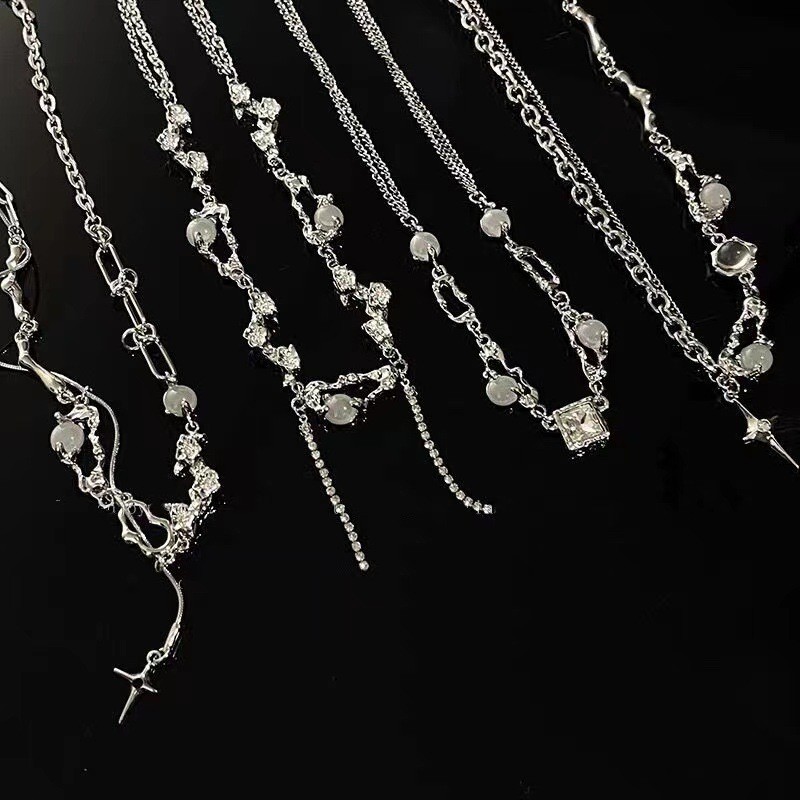 Mô tả 17km Vòng Cổ Bạc Nữ Đá mặt trăng Thanh Lịch Zircon Ngọc Trai Tua Rua Dây Xích Choker Cho Trang Sức Phụ Kiện - 1