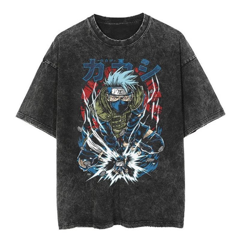 Áo thun phong cách mới tay ngắn NARUTO Sasuke NARUTO Jiraiya NARUTO Hoạt hình Anime oversize High Street vintage Washed Áo thun ngắn tay hợp thời trang Obito Itachi Kakashi