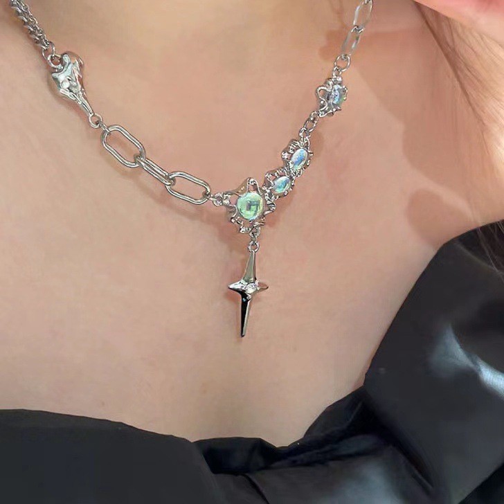 Mô tả 17km Vòng Cổ Bạc Nữ Đá mặt trăng Thanh Lịch Zircon Ngọc Trai Tua Rua Dây Xích Choker Cho Trang Sức Phụ Kiện - 2