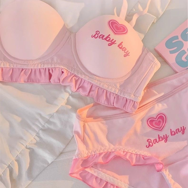 [Bộ áo ngực] Áo ngực Cardioid liền mạch thời trang dành cho nữ + Quần lót xốp mềm mại dành cho nữ Đồ lót không dây thoải mái Cốc dày nâng ngực Quần lót nữ